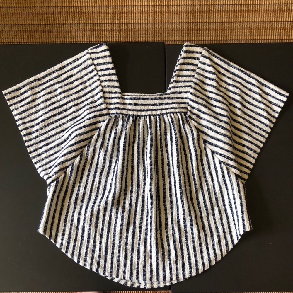 Madewell textured blouse navy blue white XXS